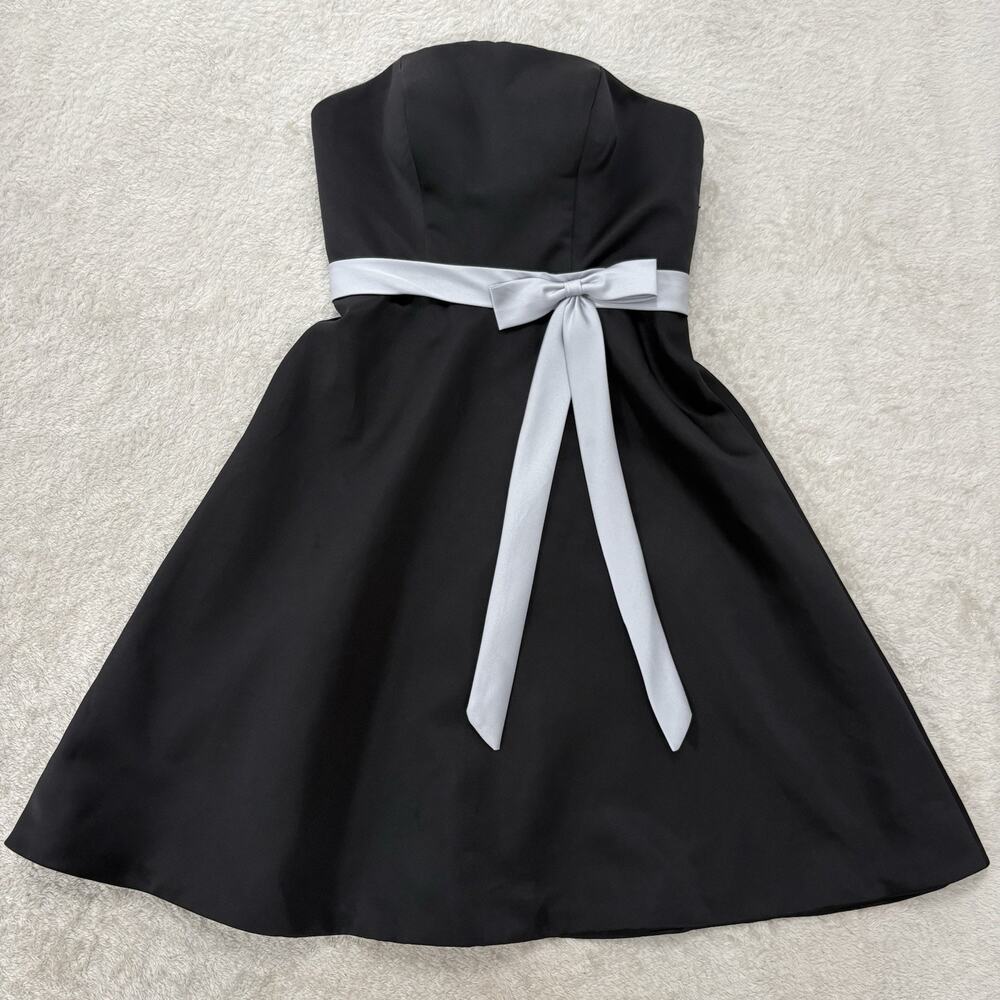 LightInTheBox Womens Black Strapless Dress Silver Bow Sash A-Line Homecoming